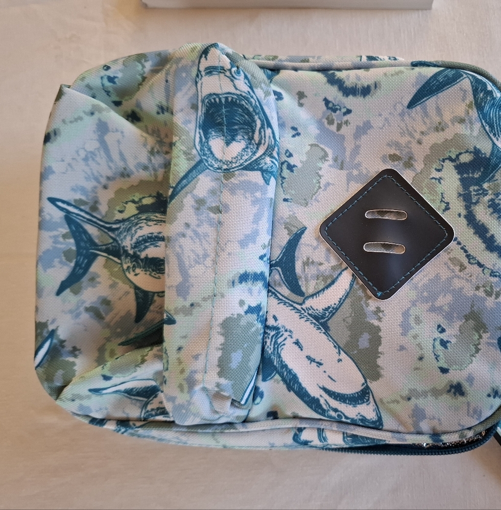 Accessory Innovations Faux Leather Insulated Lunch Box Teal Blue Sharks